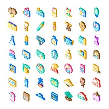 Isometric icon set representing diverse modern objects Stock Illustration
