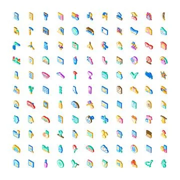 Isometric icon set representing diverse business and technology items 스톡 일러스트