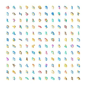 Isometric icon set representing everyday objects and concepts Stock Illustration