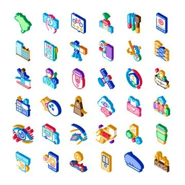 Isometric icon set representing modern industry and services Ilustración de archivo