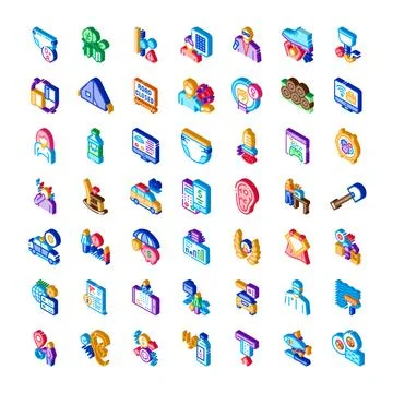 Isometric icon set representing modern lifestyle business technology concepts イラスト素材