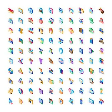 Isometric icon set representing modern business technologies Stockillustratie