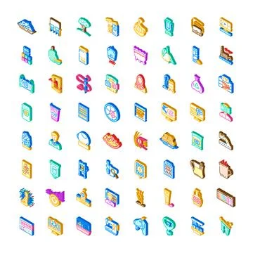Isometric icon set representing modern industry and technology concepts Ilustração Stock