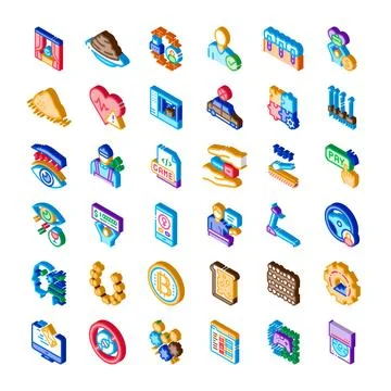 Isometric icon set representing technology, business, and health concepts 스톡 일러스트