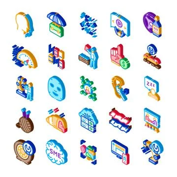 Isometric icon set representing technology and industry concepts 스톡 일러스트