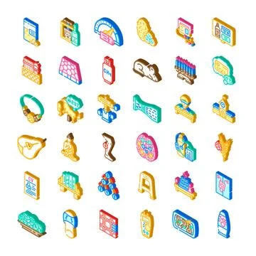 Isometric icon set representing technology science healthcare leisure Stock Illustration