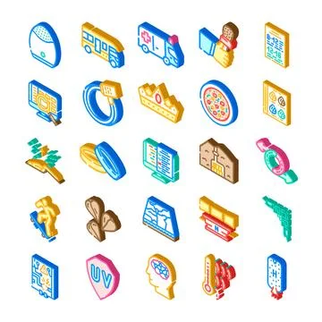 Isometric icon set representing technology, health and education イラスト素材