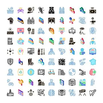 Isometric icon set representing various business and technology concepts 스톡 일러스트
