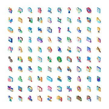 Isometric icon set representing various business concepts Illustration