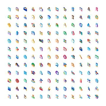 Isometric icon set representing various modern concepts Illustration
