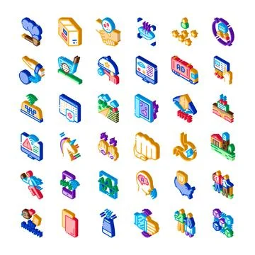 Isometric icon set representing various business and social concepts 스톡 일러스트