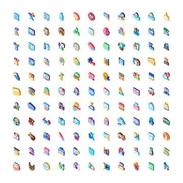 Isometric icon set representing various concepts in business Stock Illustration