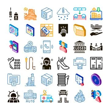 Isometric icon set representing various business and daily life concepts 库存插图
