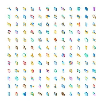 Isometric icon set representing various concepts and objects Stock Illustration