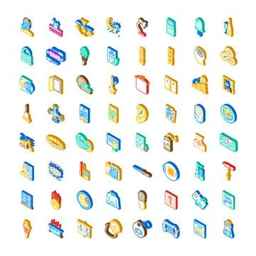 Isometric icon set representing various business objects Ilustração Stock