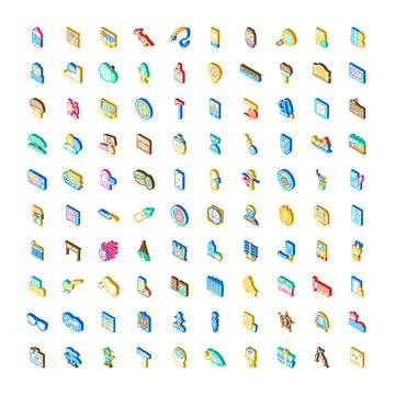 Isometric icon set representing various concepts and objects Stock Illustration