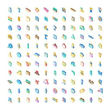 Isometric icon set representing various digital concepts Stock Illustration