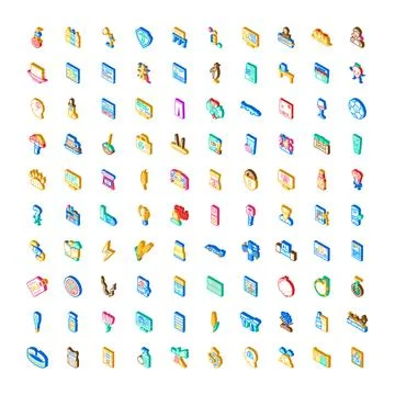 Isometric icon set representing various concepts and objects 库存插图
