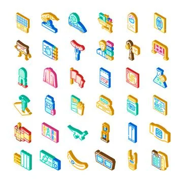 Isometric icon set representing various objects and concepts Stock Illustration
