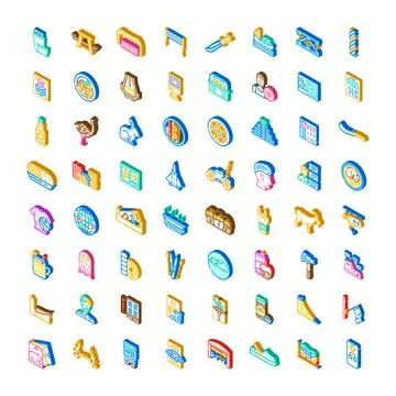 Isometric icon set representing various objects and concepts Stock Illustration