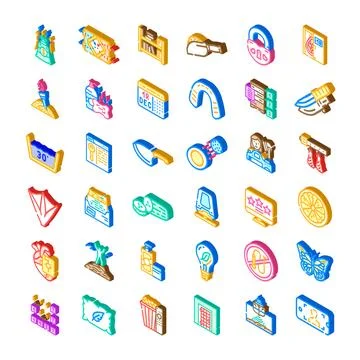 Isometric icon set representing various objects and concepts 库存插图