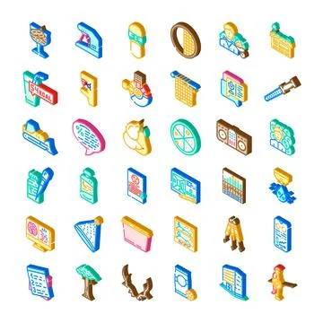 Isometric icon set representing various business and casual objects Stock Illustration