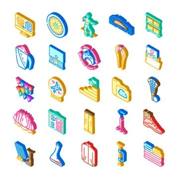 Isometric icon set representing various business elements Stock Illustration