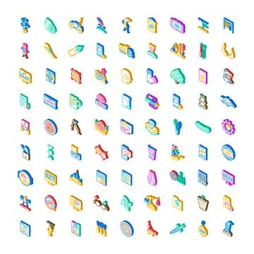 Isometric icon set representing various colorful objects Stock Illustration