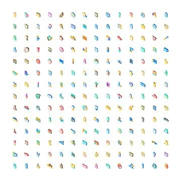 Isometric icon set representing various digital concepts Stock Illustration