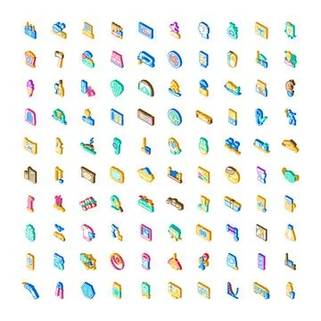 Isometric icon set representing various objects and activities Ilustração Stock