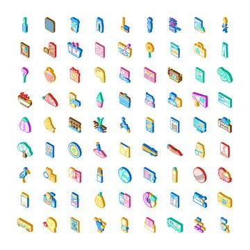 Isometric icon set representing vector graphics and symbols Stock Illustration