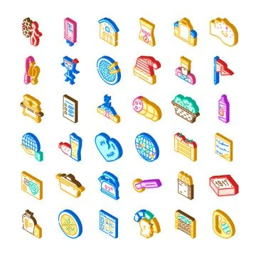 Isometric icon set representing world food and culture Illustrazione stock