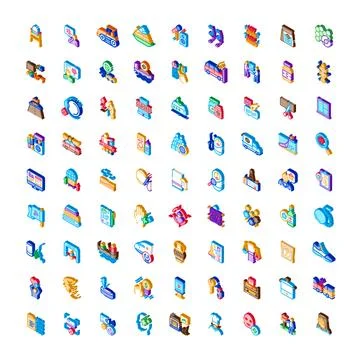 Isometric icon set various business and technology objects Stockillustratie