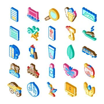Isometric icon set various concepts collection Stock Illustration