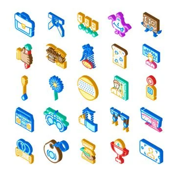 Isometric icon set with various objects and symbols Stock Illustration