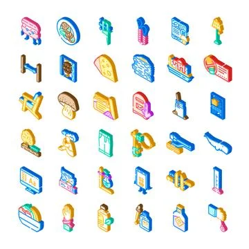 Isometric icon set with various objects and design elements Stock Illustration