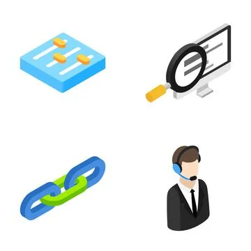Isometric icon set for web and customer support Stock Illustration
