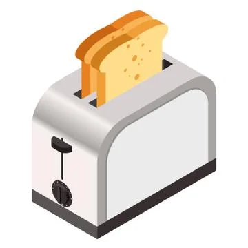 Isometric icon of a  toaster with bread Stock Illustration