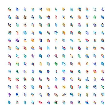 Isometric icons collection demonstrating various concepts and symbols Stock Illustration