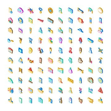 Isometric icons collection design for web and business elements Stock Illustration