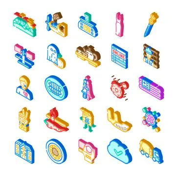 Isometric icons collection different concepts and themes 스톡 일러스트