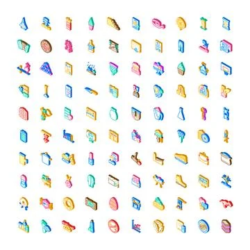 Isometric icons collection different objects vector set Stock Illustration