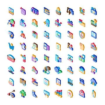 Isometric icons collection exploring digital business concepts Illustrazione stock