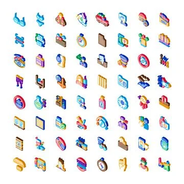 Isometric icons collection representing diverse themes and concepts Stock Illustration