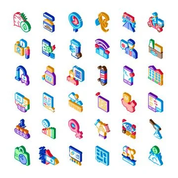 Isometric icons collection representing diverse services and industries Stock Illustration