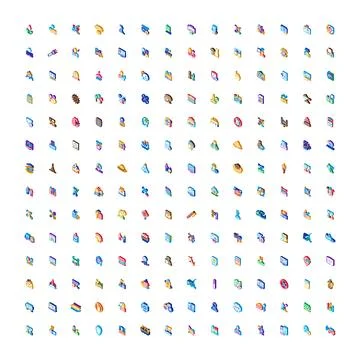 Isometric icons collection representing diverse business and leisure concepts Stock Illustration