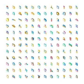 Isometric icons collection representing diverse objects design Stockillustratie
