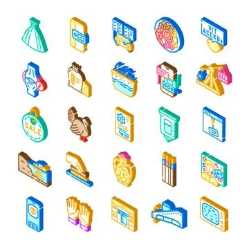 Isometric icons collection representing diverse modern concepts Stock Illustration