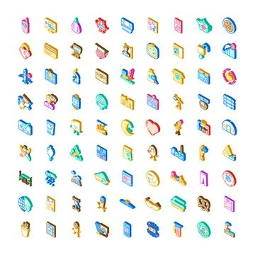 Isometric icons collection representing diverse business and technology con.. Stock Illustration