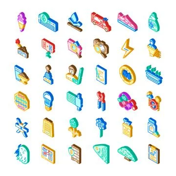 Isometric icons collection representing diverse services and business concept Stock Illustration